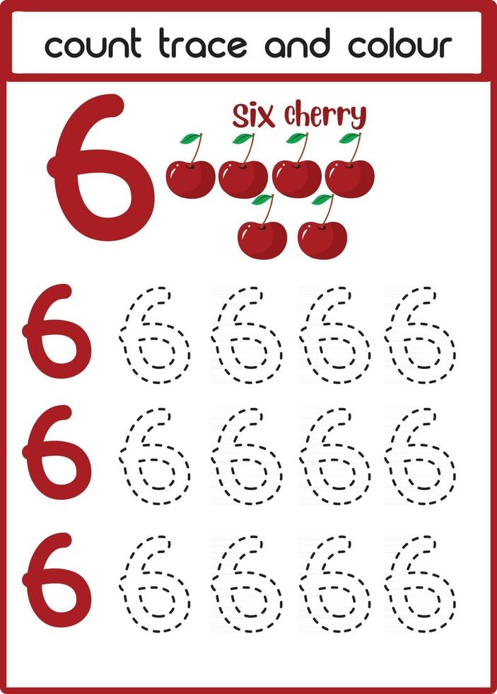 count trace and colour six cherries vector