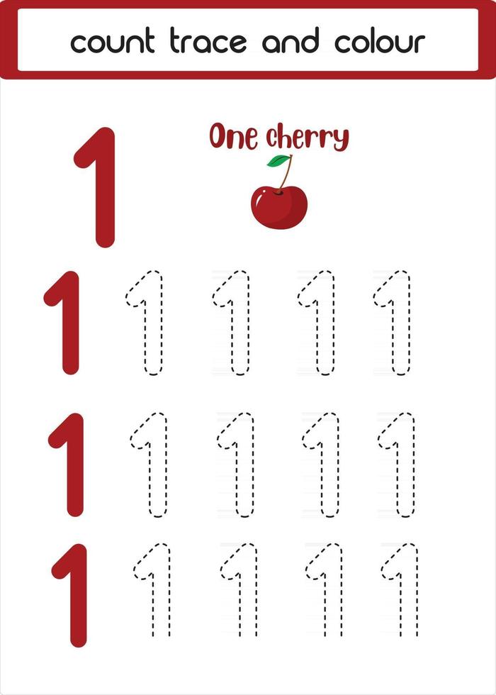 count trace and colour one cherry vector