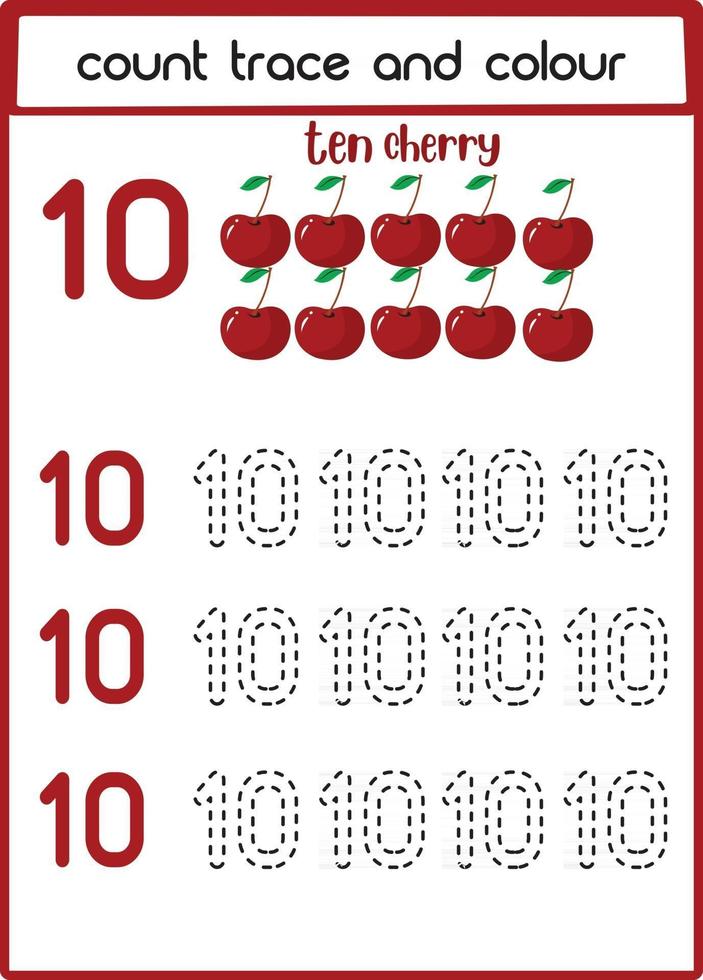 count trace and colour ten cherries vector