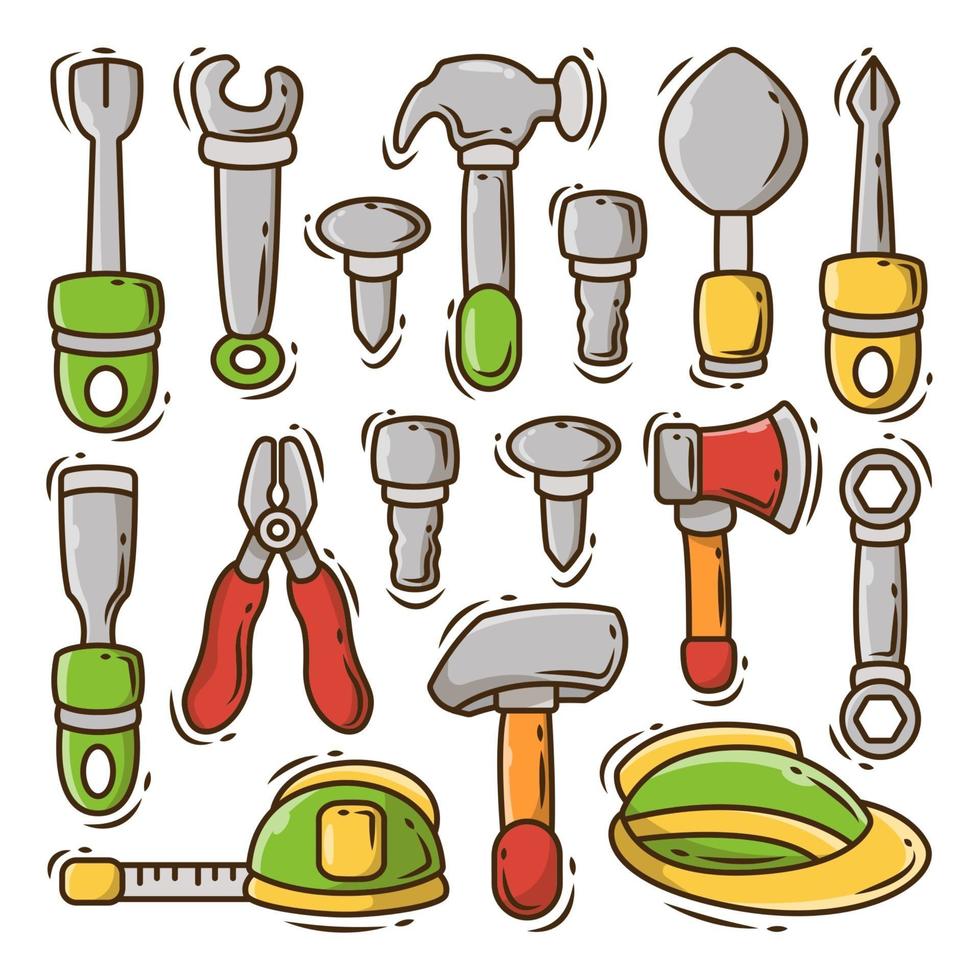 Set of hand drawn construction tools cartoon doodle bundle vector