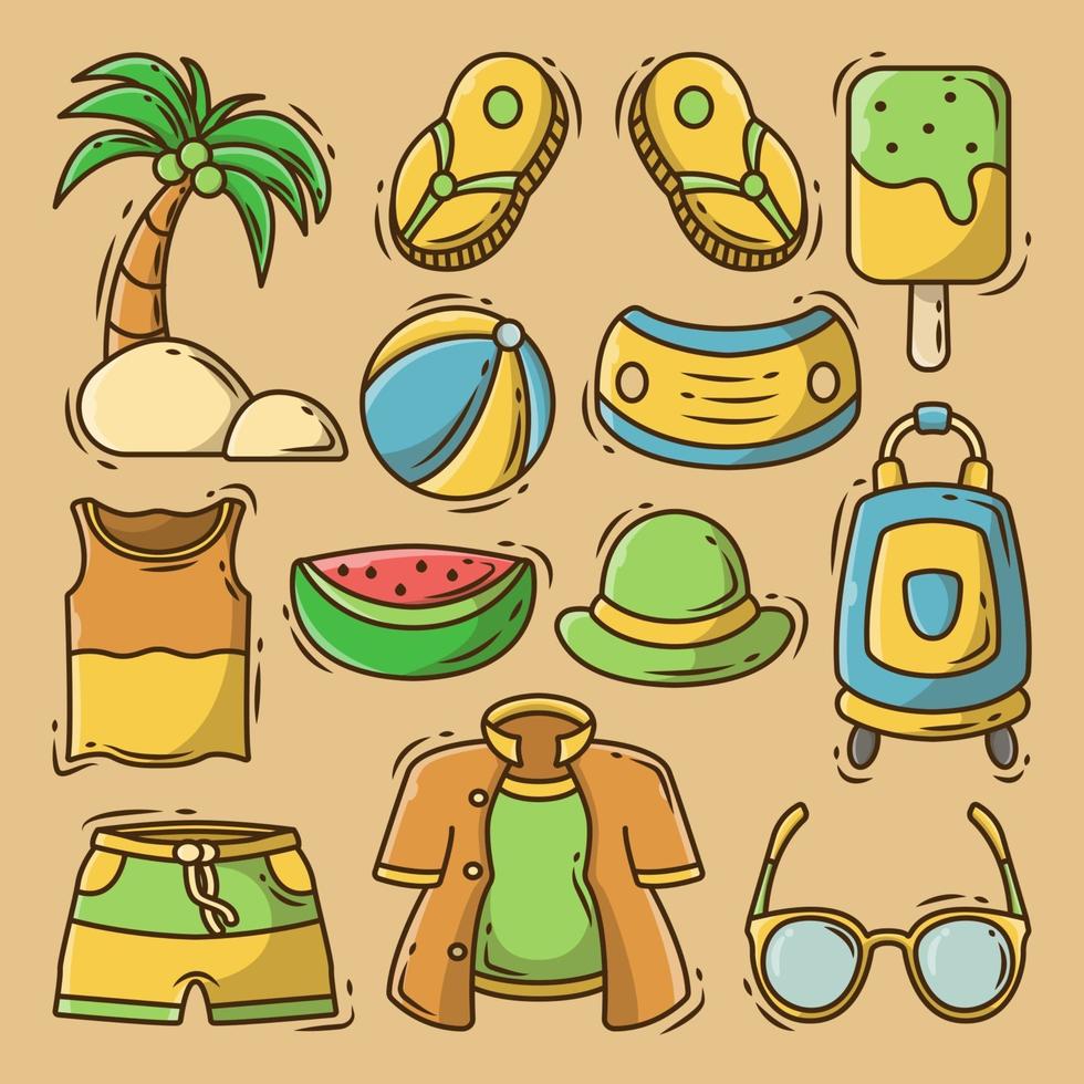 Hand drawn cartoon doodle summer elements vector