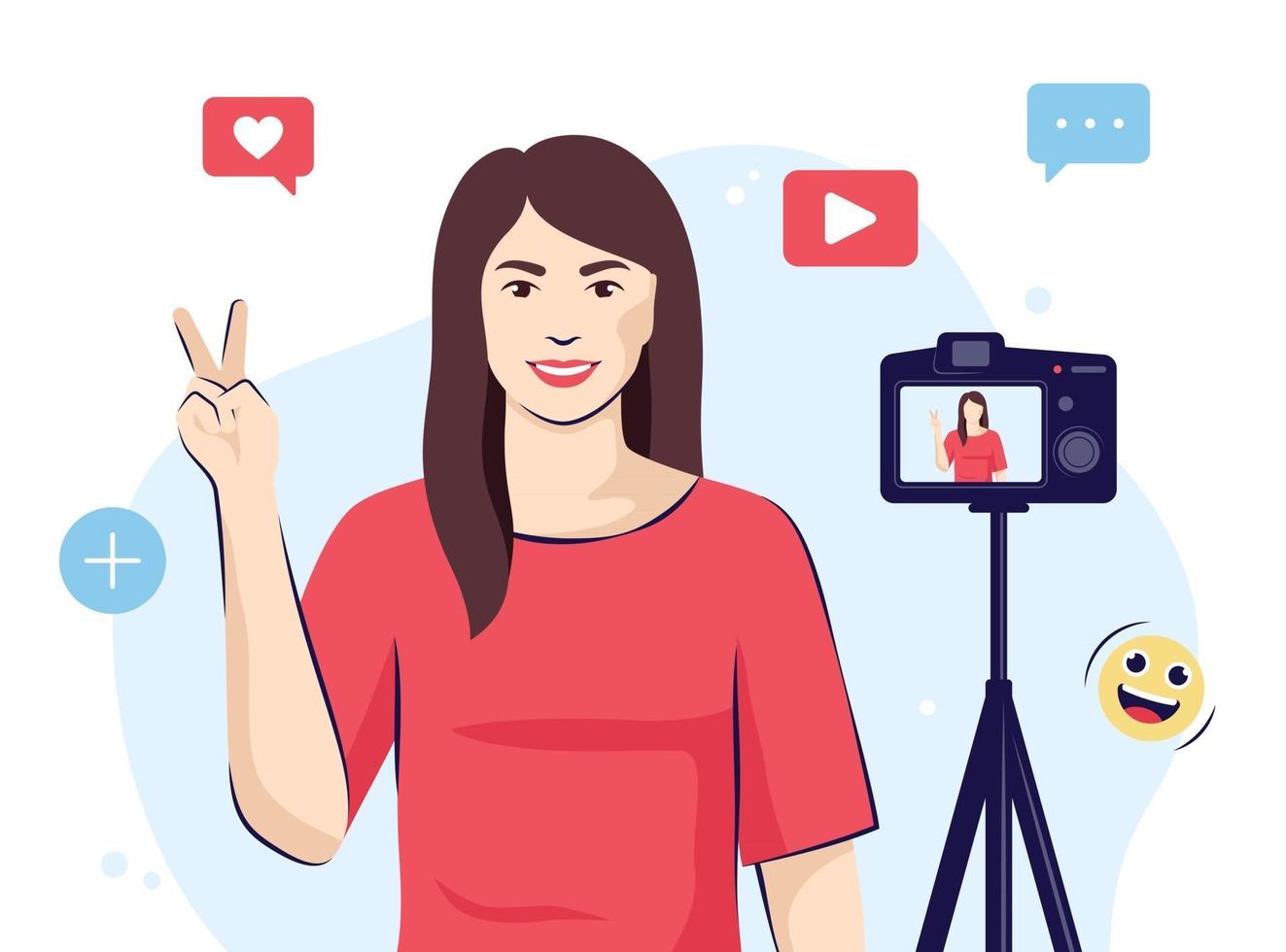 Girl talking on a camera vector