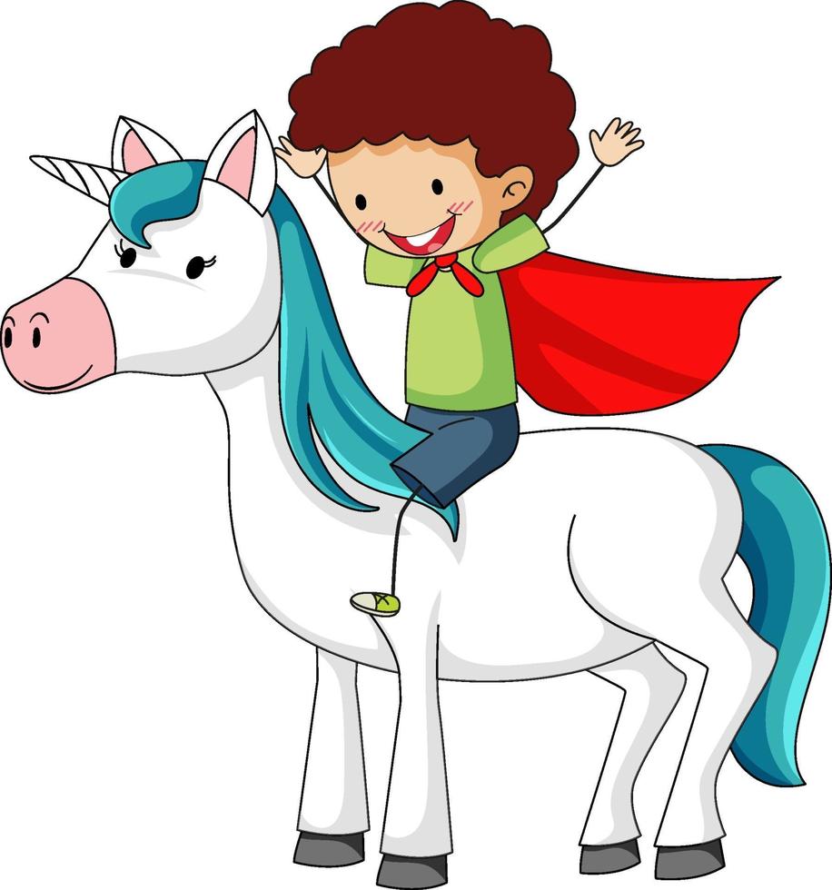 Little girl riding cute unicorn on white background vector