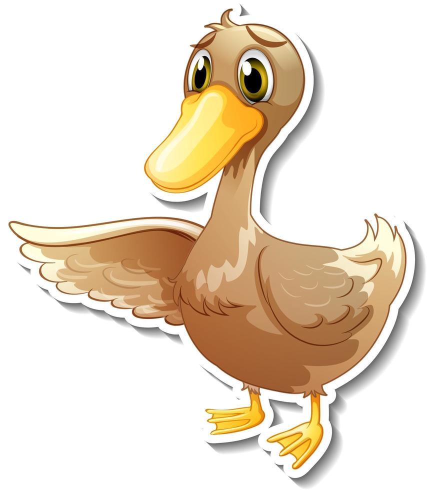 Sticker design with cute duck cartoon character vector