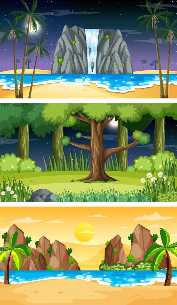 tres escenas horizontales de naturaleza diferente. vector