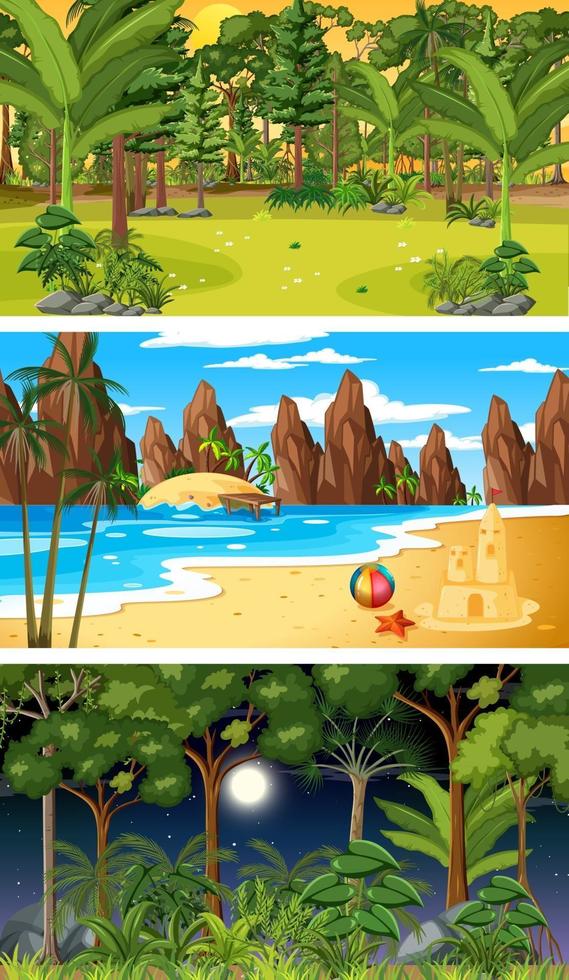 Set of different forest horizontal scenes in different times vector