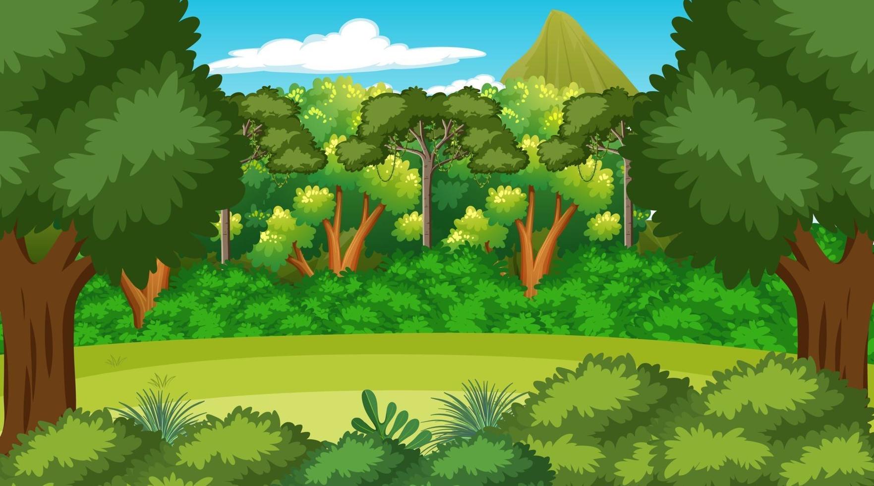 escena del bosque con varios árboles forestales. vector