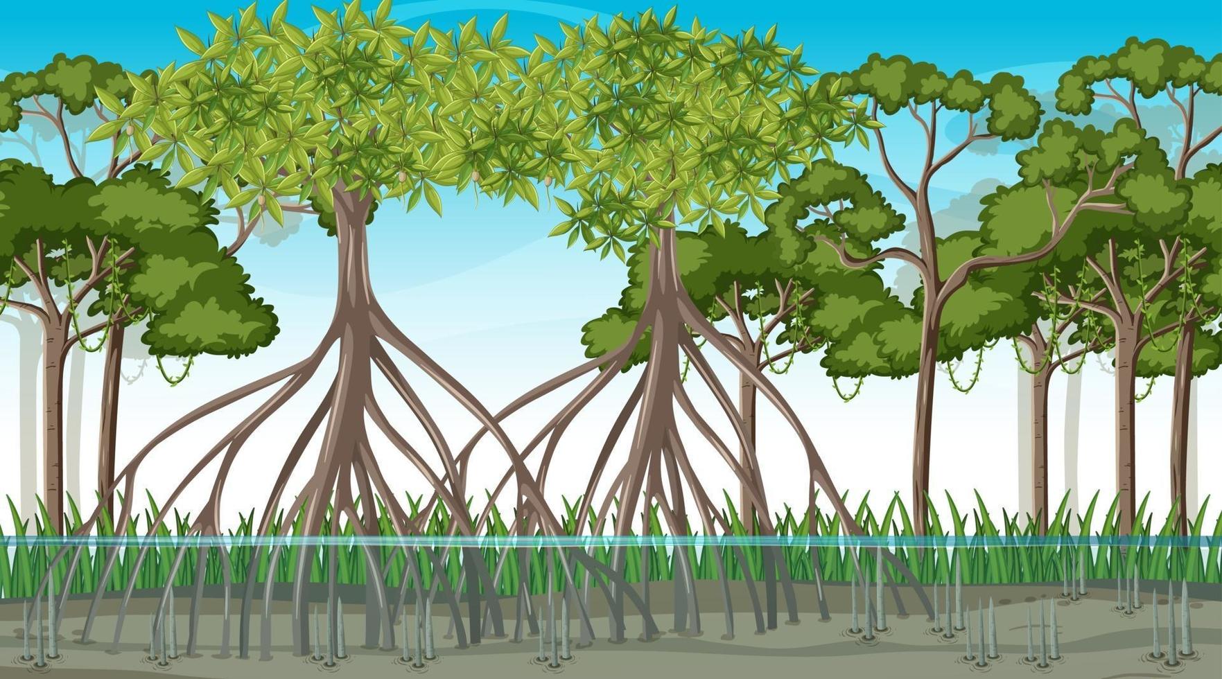 Nature scene with mangrove forest in cartoon style vector