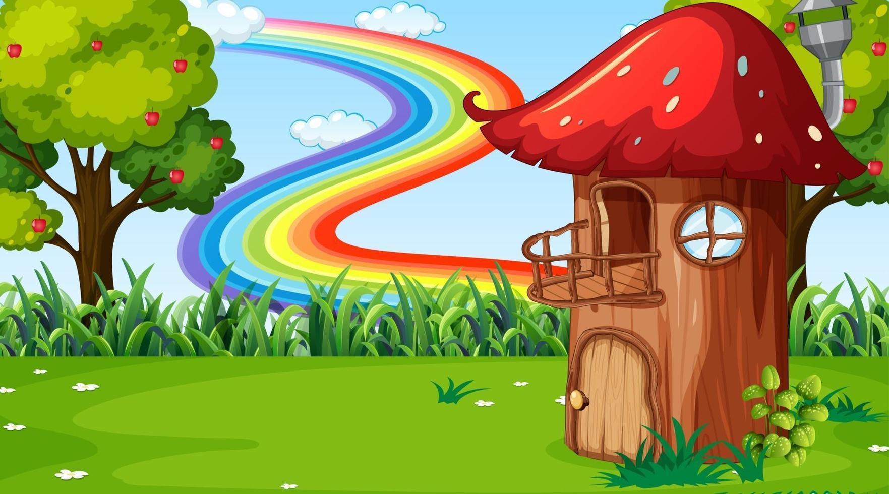 Nature landscape scene background with mushroom house vector