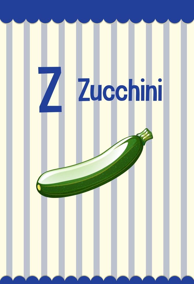 Alphabet flashcard with letter Z for Zucchini vector