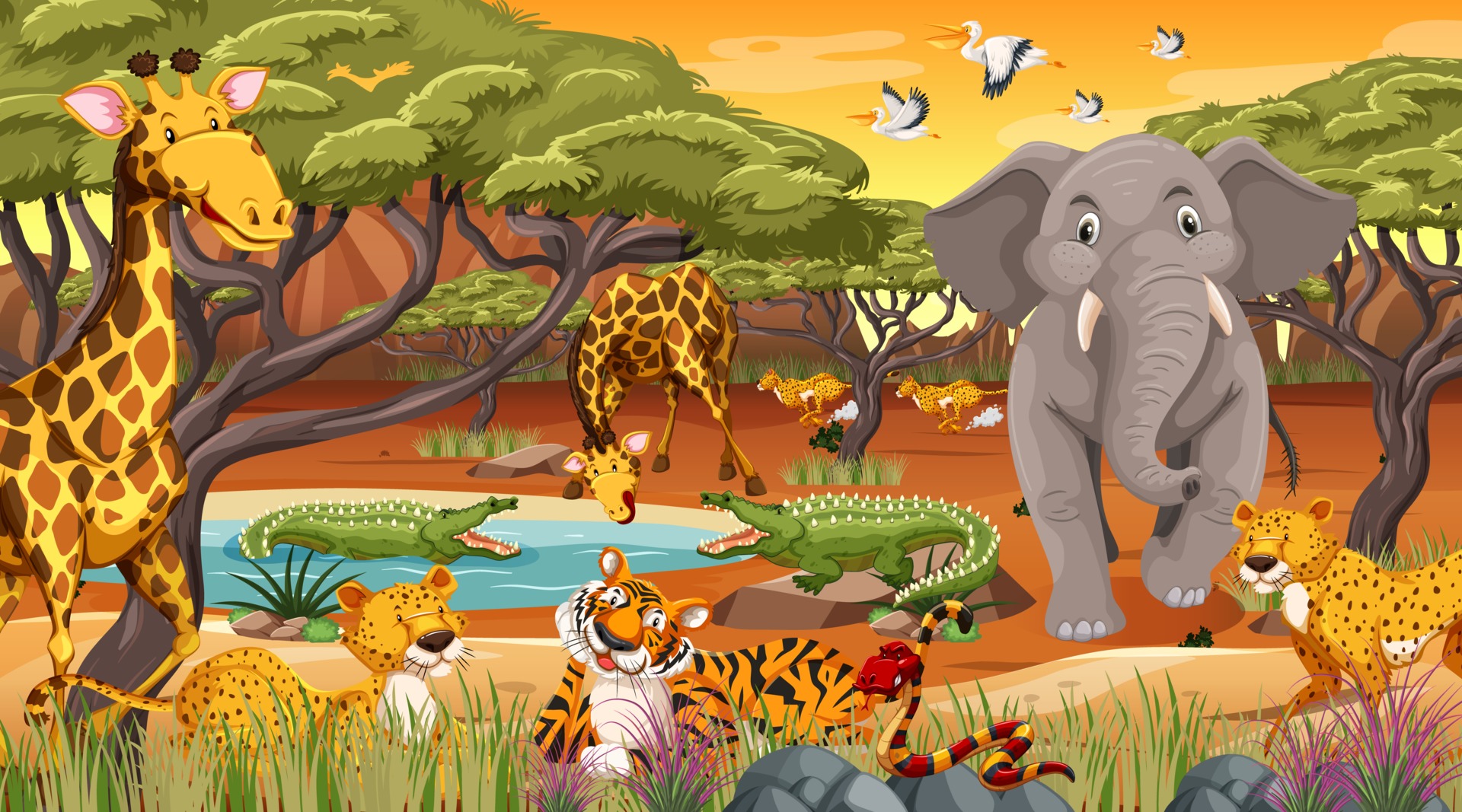 Wild animals in the jungle 2701769 Vector Art at Vecteezy