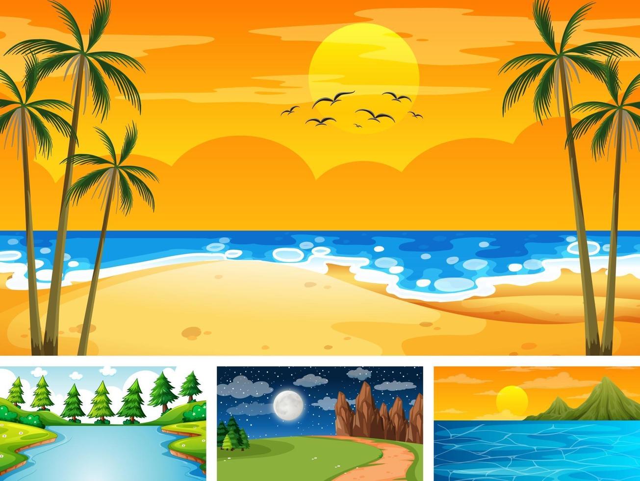 Four different scene of nature park and forest vector