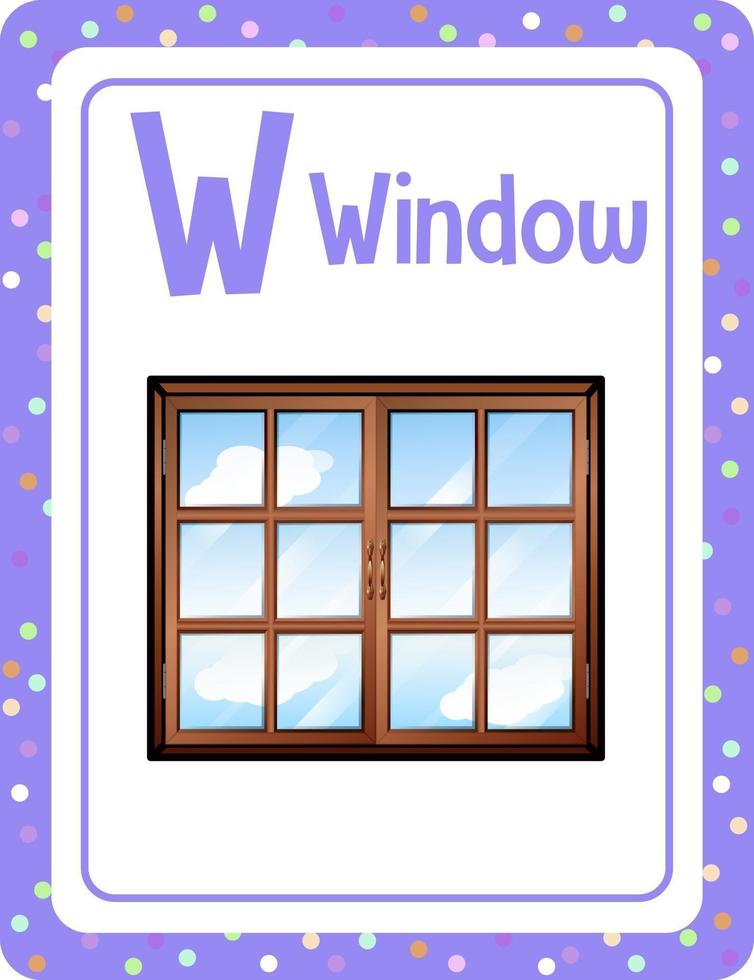 Alphabet flashcard with letter W for Window vector