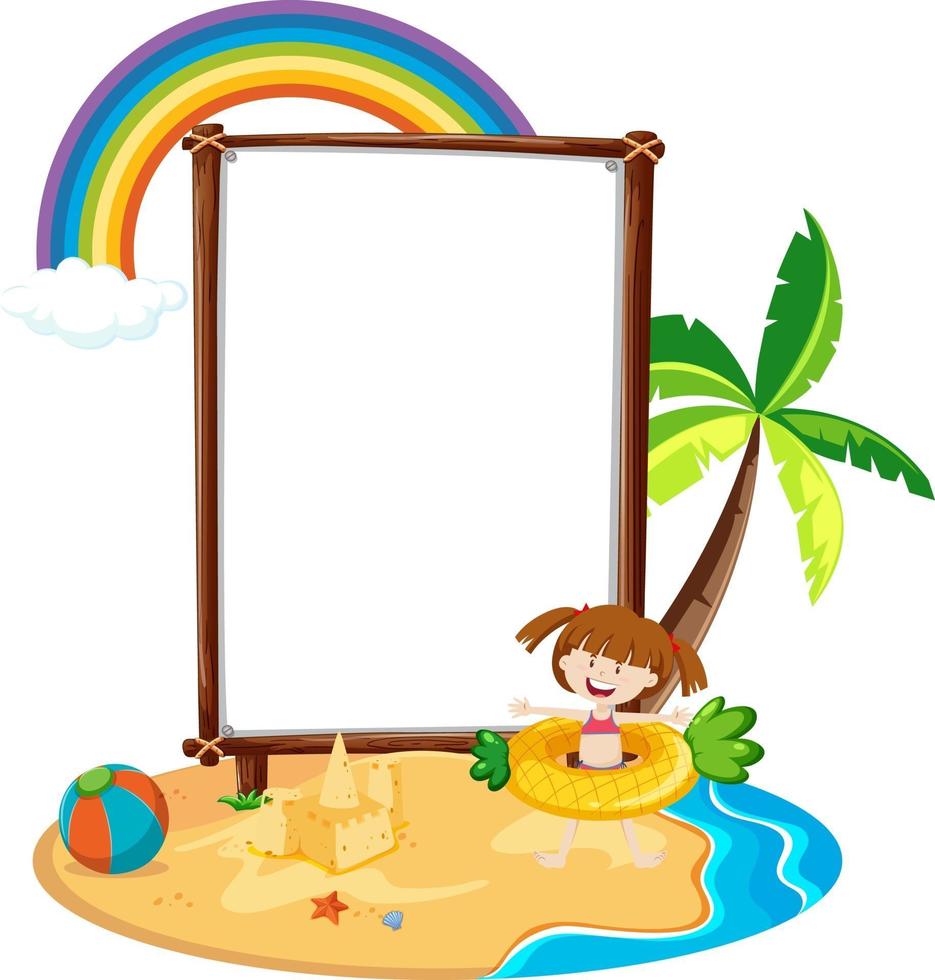 Empty banner template in beach scene isolated vector