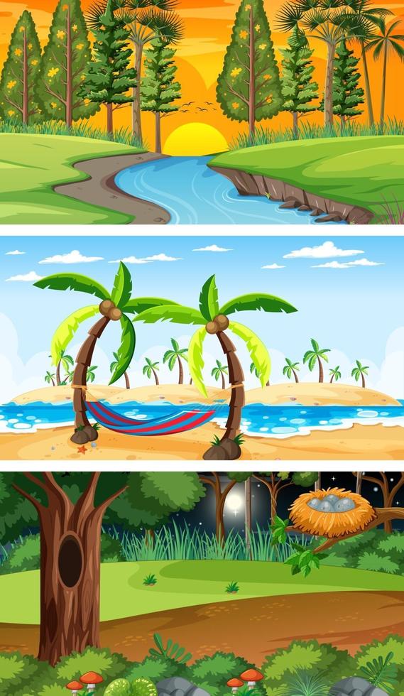 Set of different types of forest horizontal scenes vector