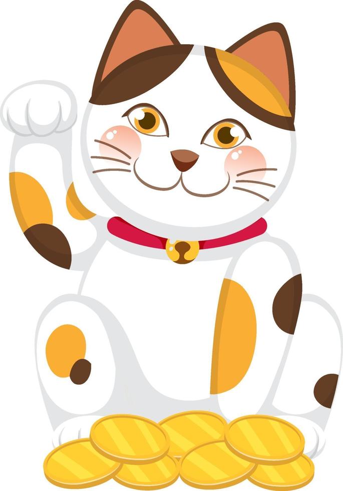 Japanese lucky cat maneki neko cartoon character isolated vector