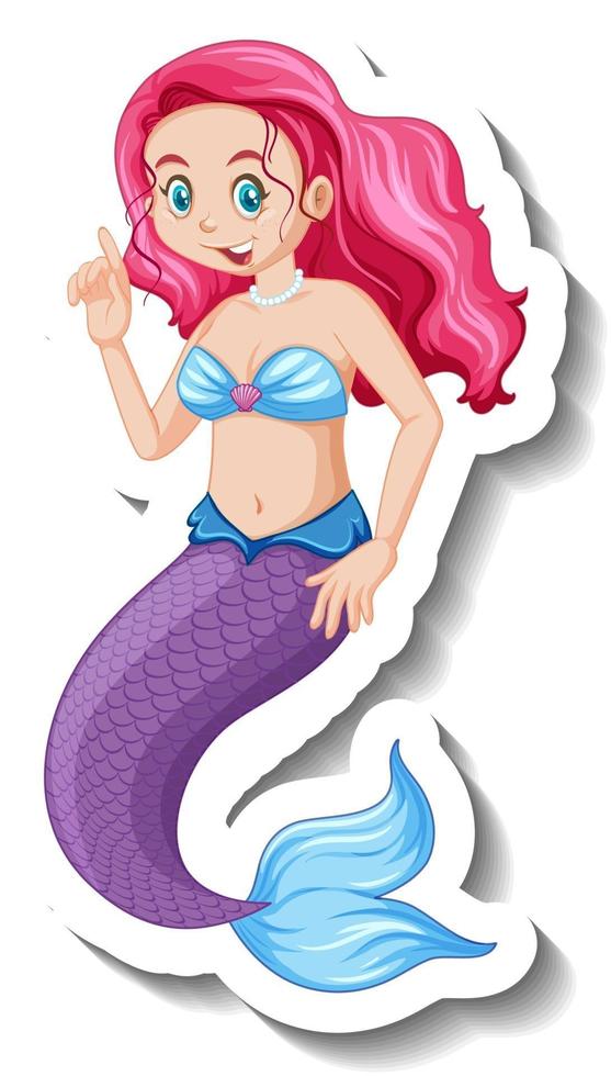 A sticker template with beautiful mermaid cartoon character vector