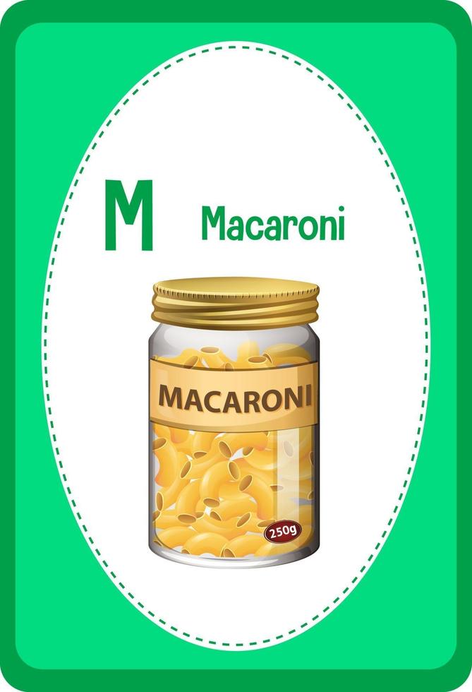 Alphabet flashcard with letter M for Macaroni vector