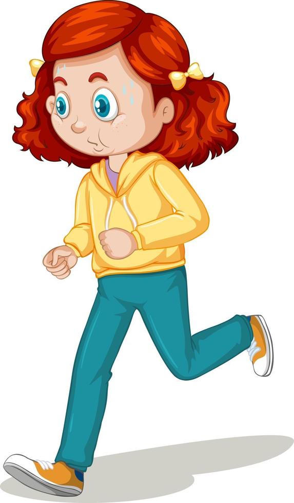 chica haciendo ejercicio corriendo personaje de dibujos animados aislado vector