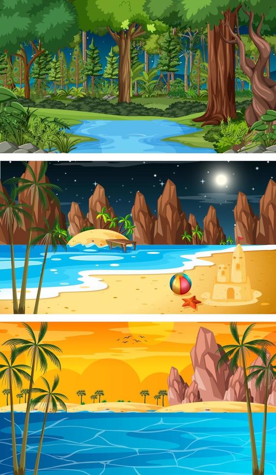 Three different nature horizontal scenes vector