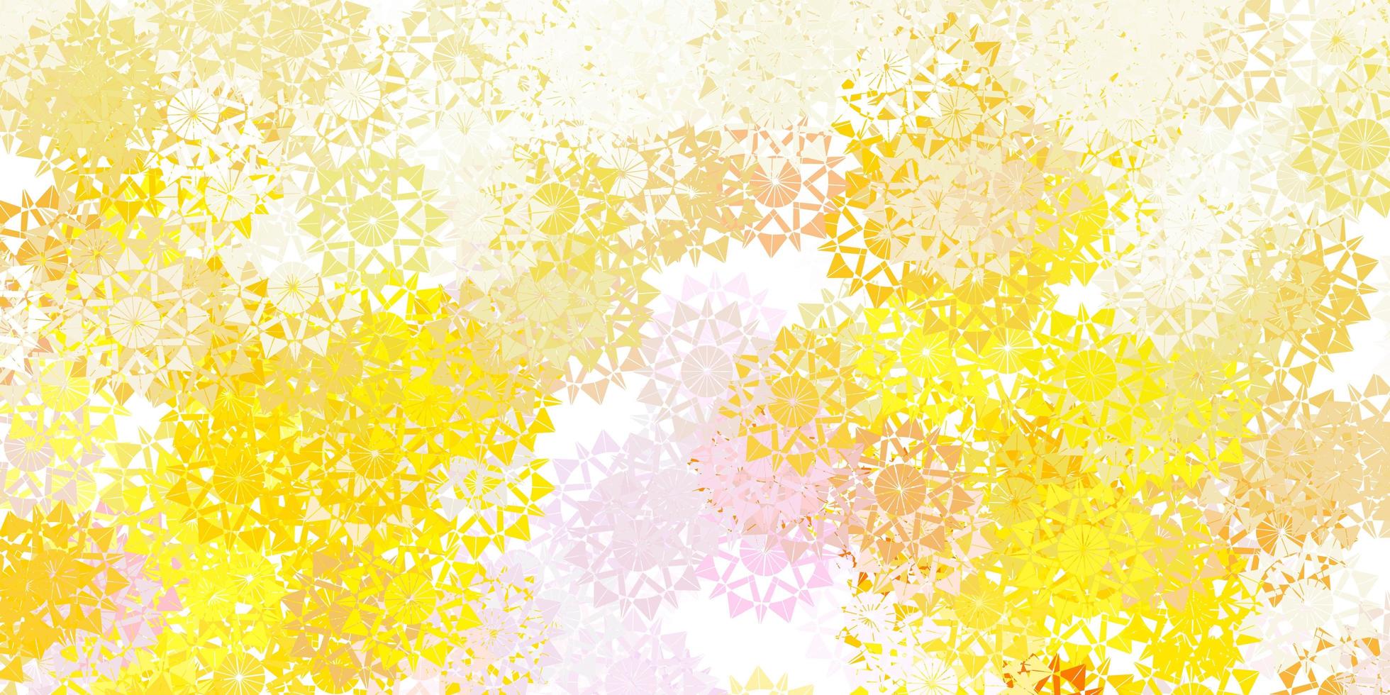 patrón de vector amarillo rosa claro con copos de nieve de colores