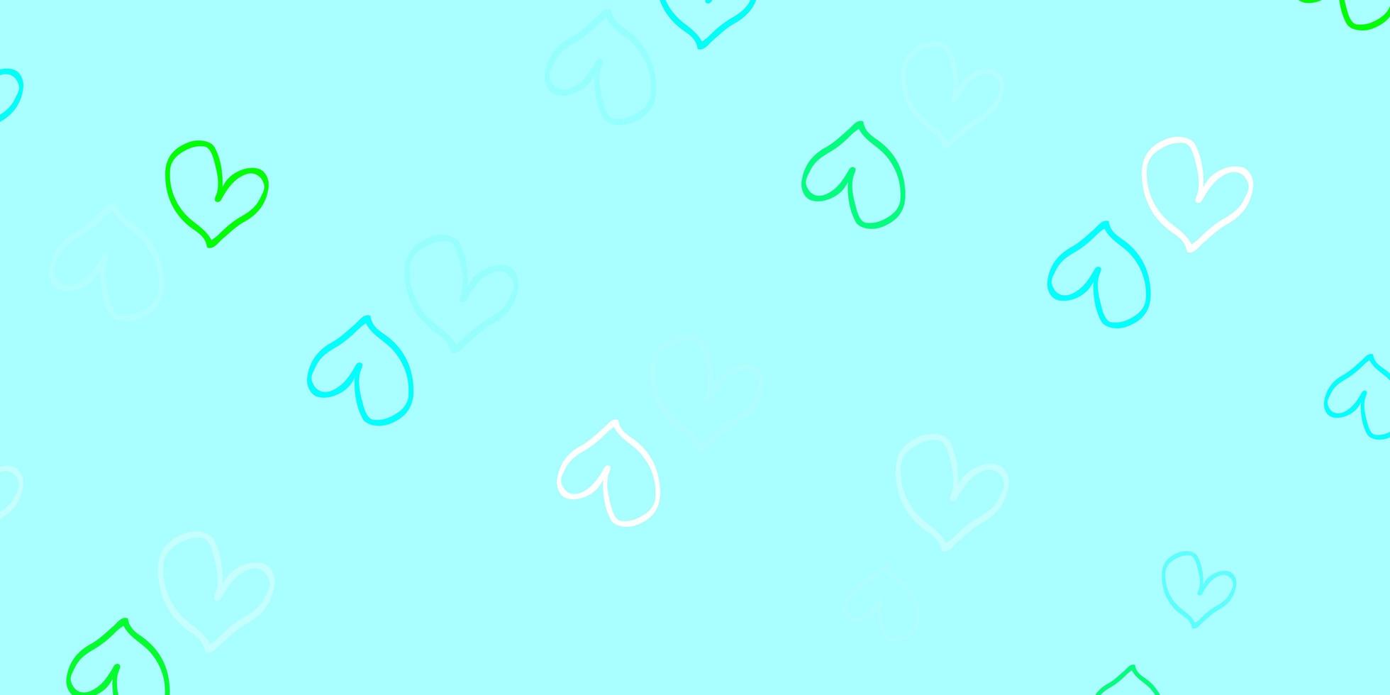 Light Blue Green vector template with doodle hearts