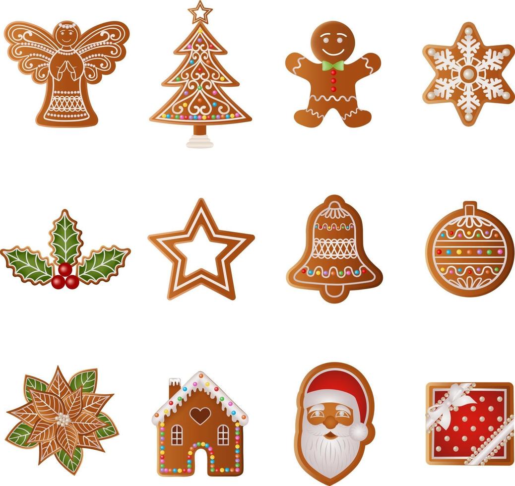 set of isolated christmas gingerbread cookies vector