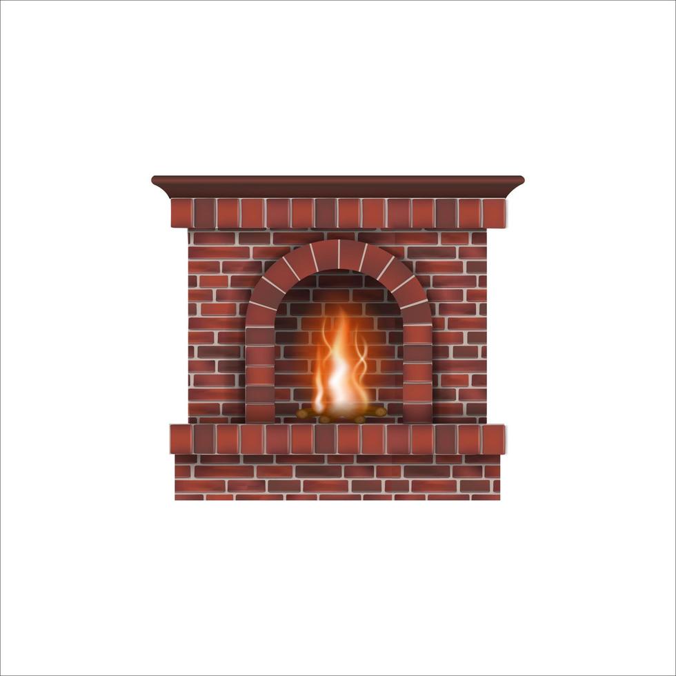 isolated  fireplace with red bricks vector
