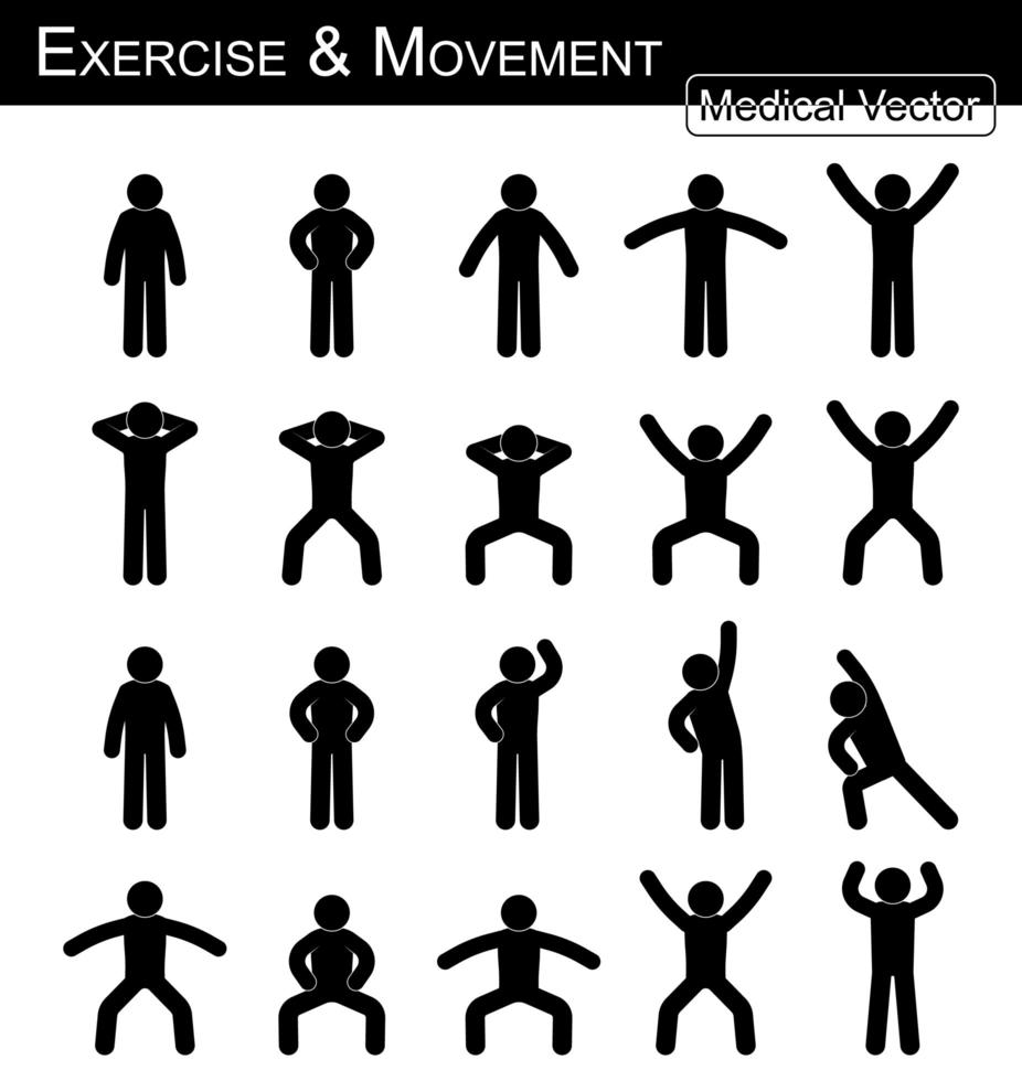 Exercise and Movement . move step by step . simple flat stick man vector . Medical , Science and Healthcare concept .