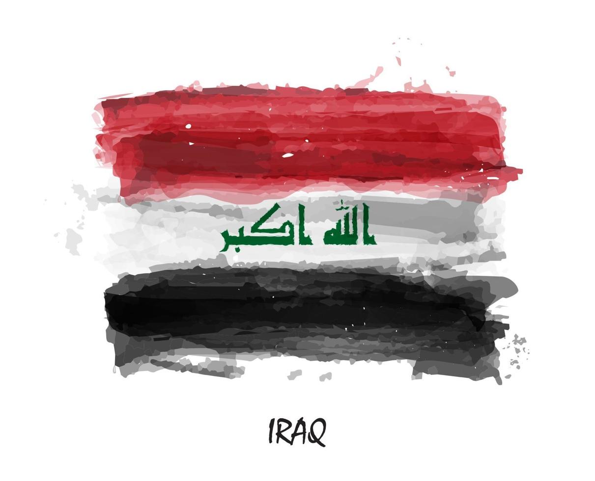 Realistic watercolor painting flag of Iraq . Vector .