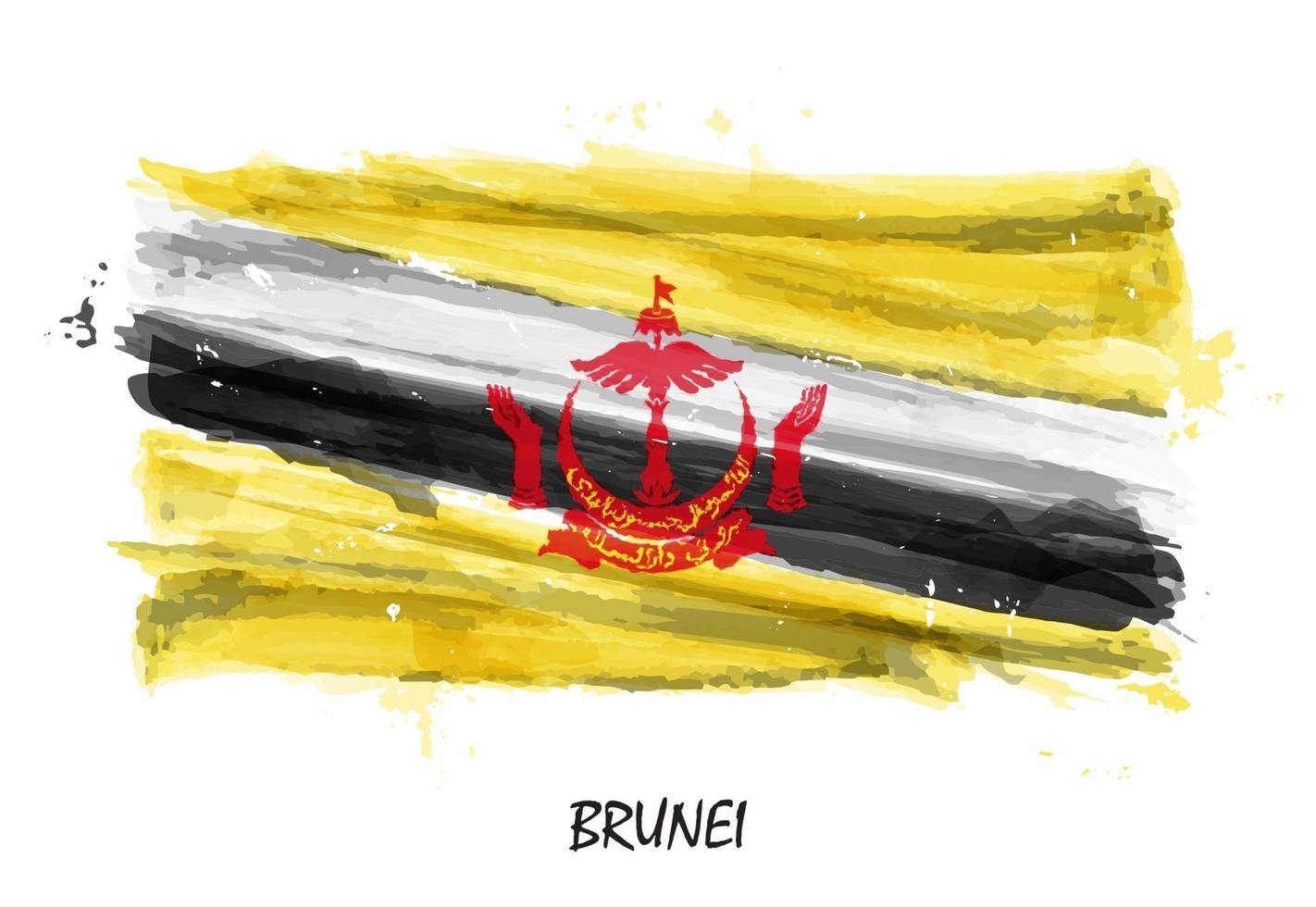 Realistic watercolor painting flag of Brunei . Vector .