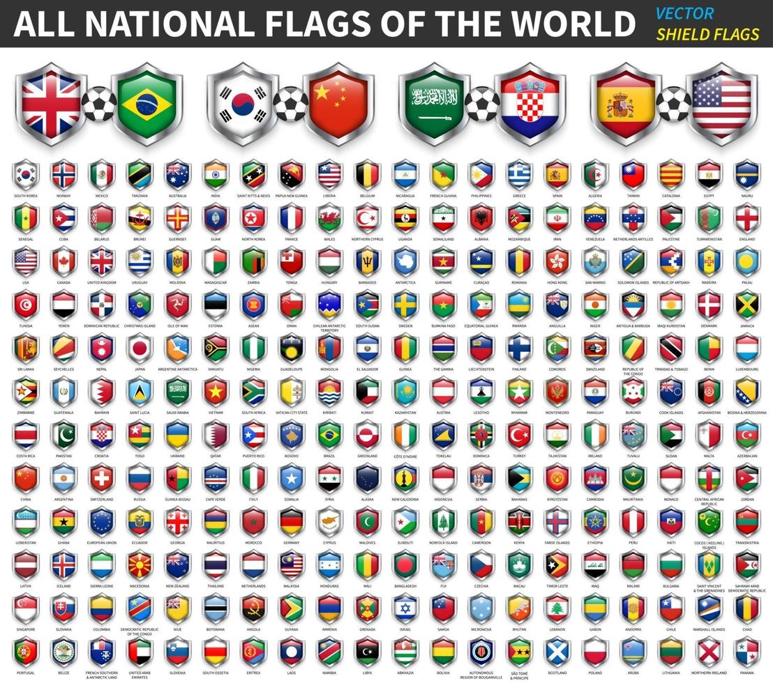 todas las banderas nacionales del mundo. diseño de bandera escudo. concepto competición deportiva y de fútbol. vector de elemento. 2702563 Vector Vecteezy