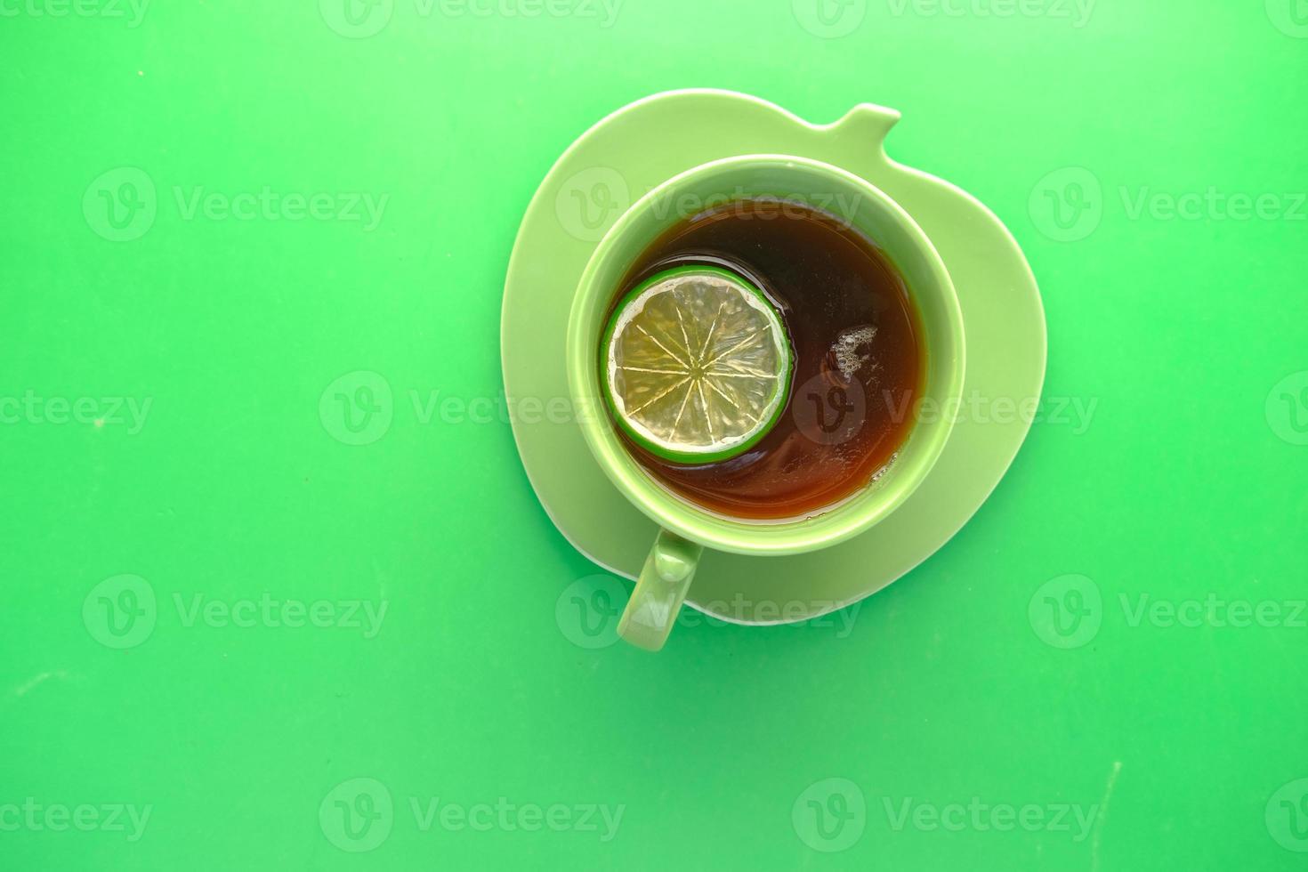 Top view of cup of lemon tea with copy space photo