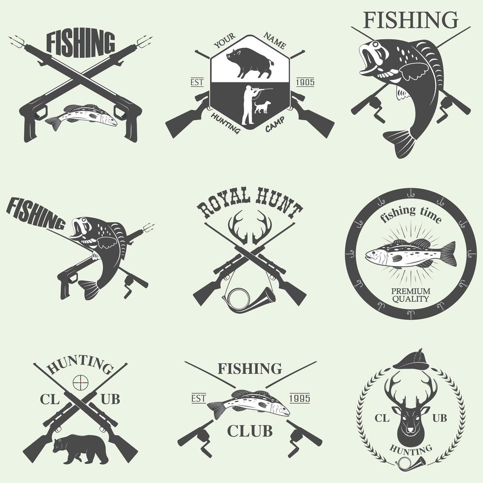 hunting and fishing elements design vector