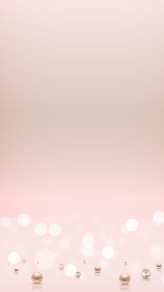 Glossy abstract bokeh lights background with realistic pearls. Vector Illustration