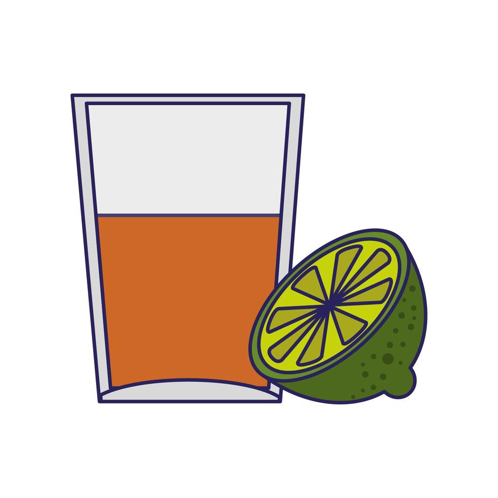 trago de tequila con dibujos animados de limón vector