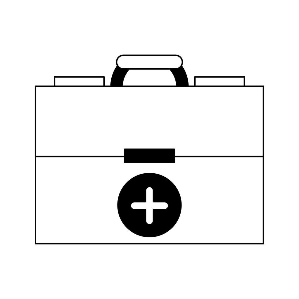 Símbolo de maleta de primeros auxilios médicos en blanco y negro vector