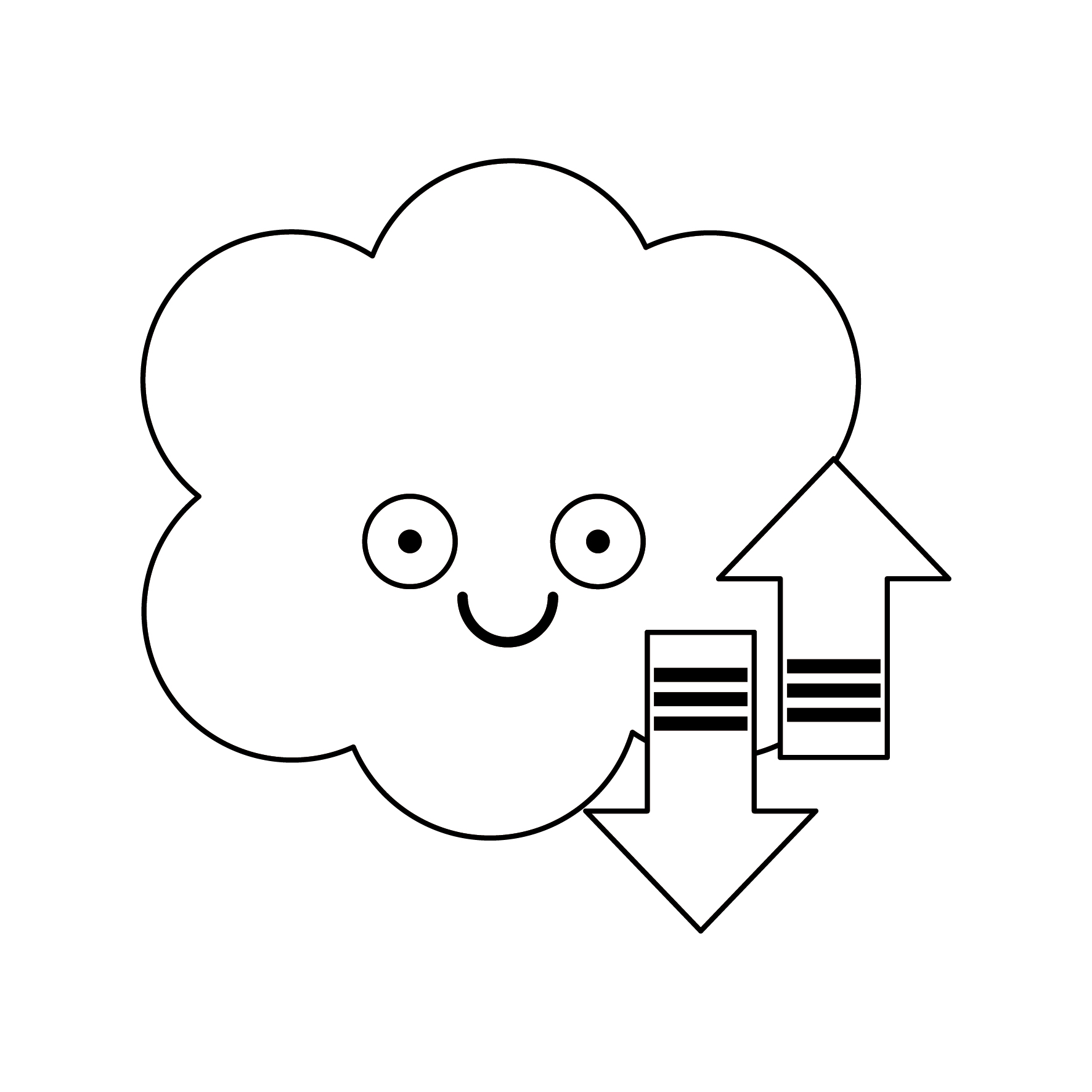 Cloud computing cute cartoon in black and white 2703036 Vector Art at  Vecteezy