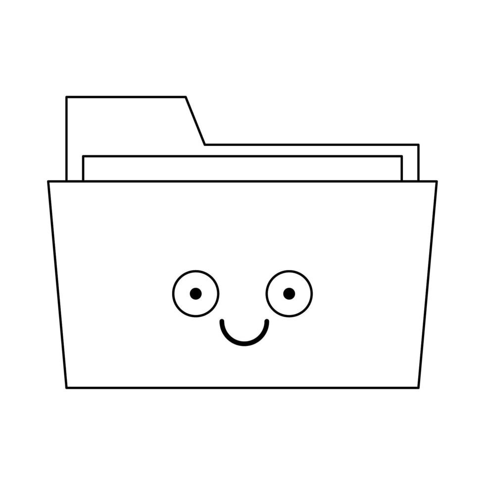 Folder document cute cartoon in black and white vector