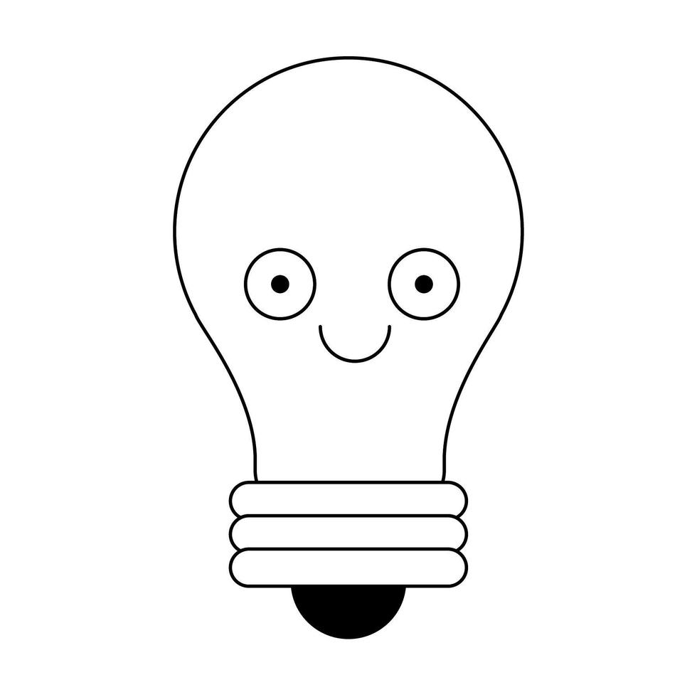 Bulb light cute cartoon in black and white vector