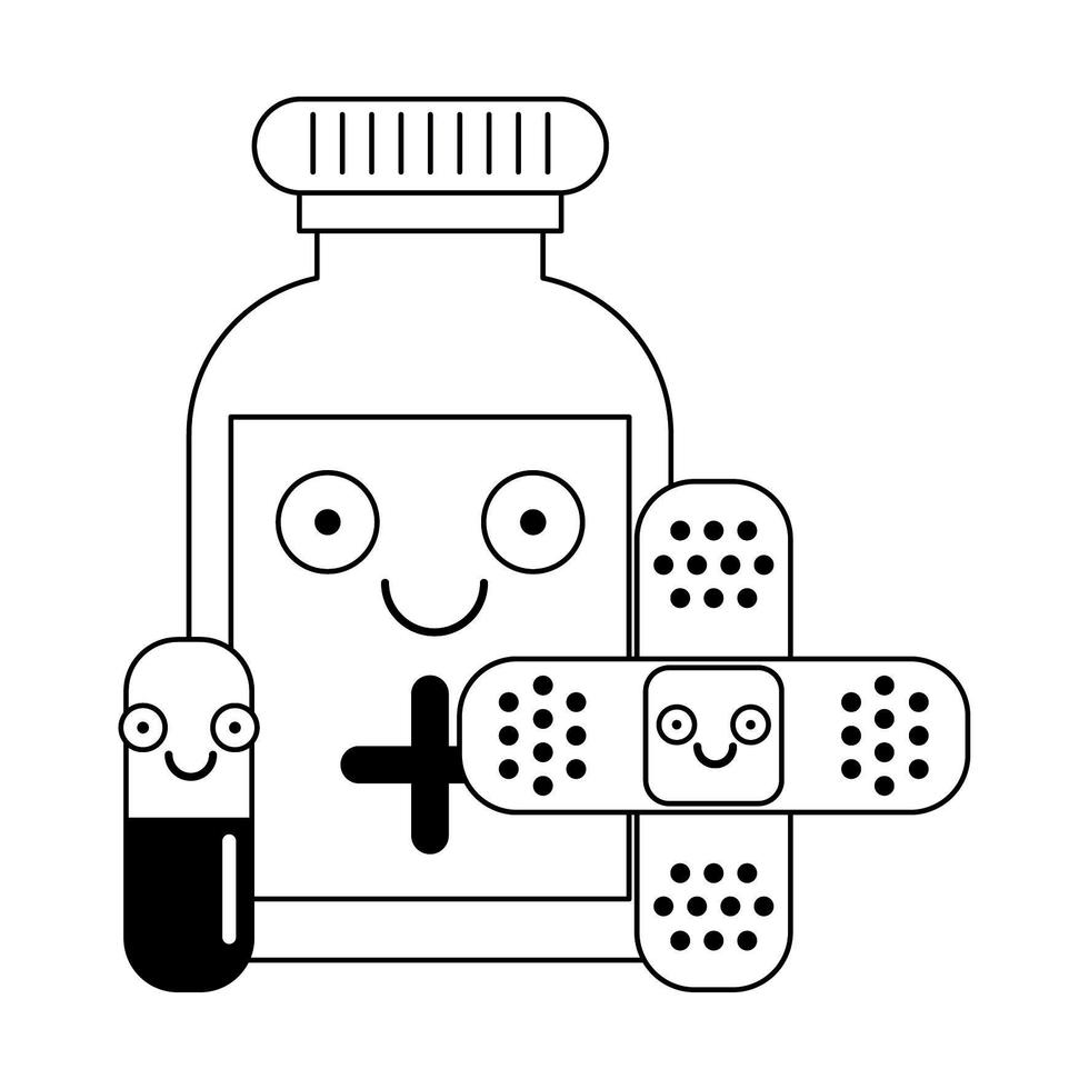 Medical healthcare cartoons in black and white vector