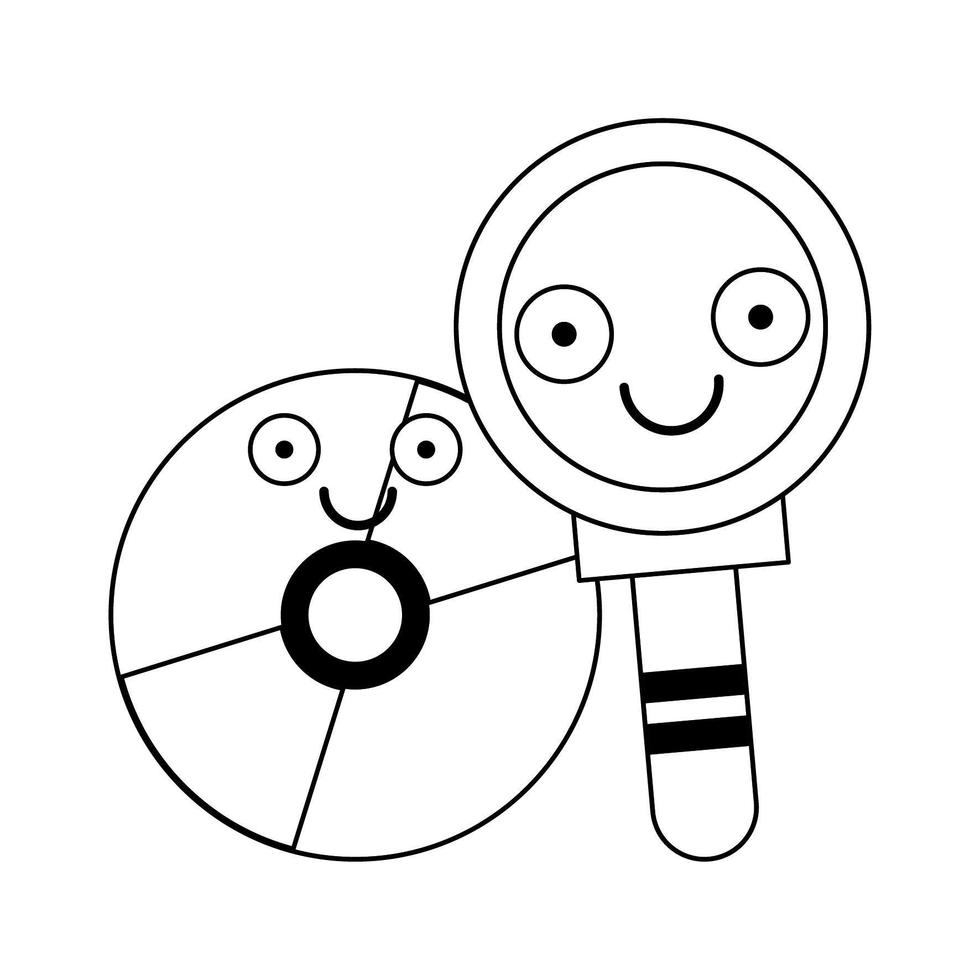 Magnifying glass and cd rom in black and white vector