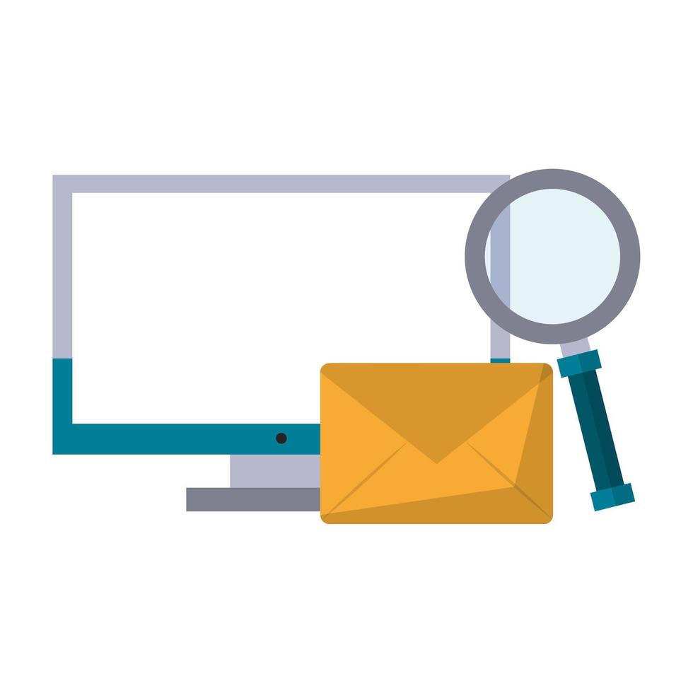 computer with magnifying glass and envelope vector