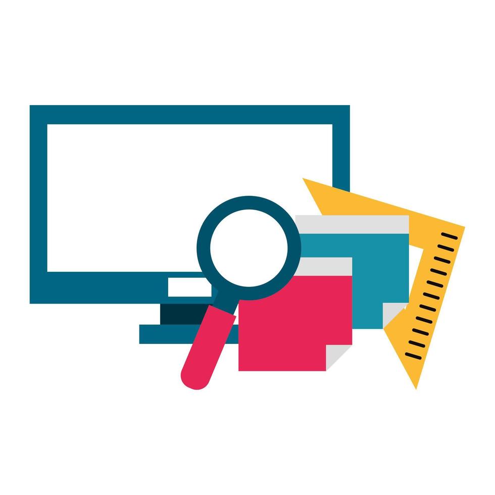 computer with magnifying glass vector illustration