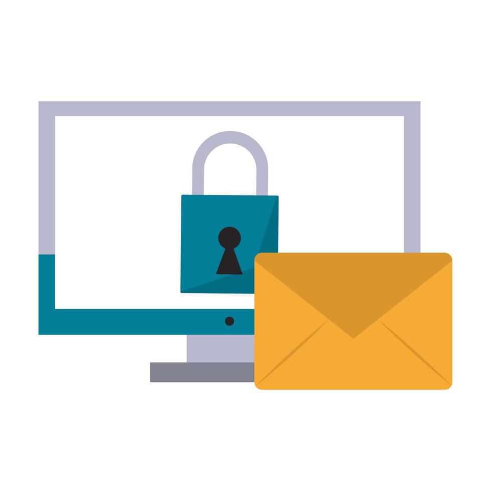 computer with padlock and envelope vector