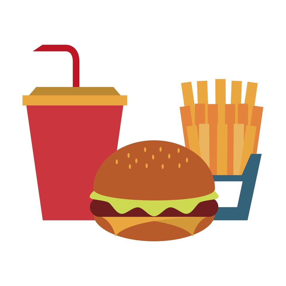 Restaurante comida y cocina hamburguesa, papas fritas y dibujos animados de icono de taza de soda diseño gráfico de ilustración vectorial vector