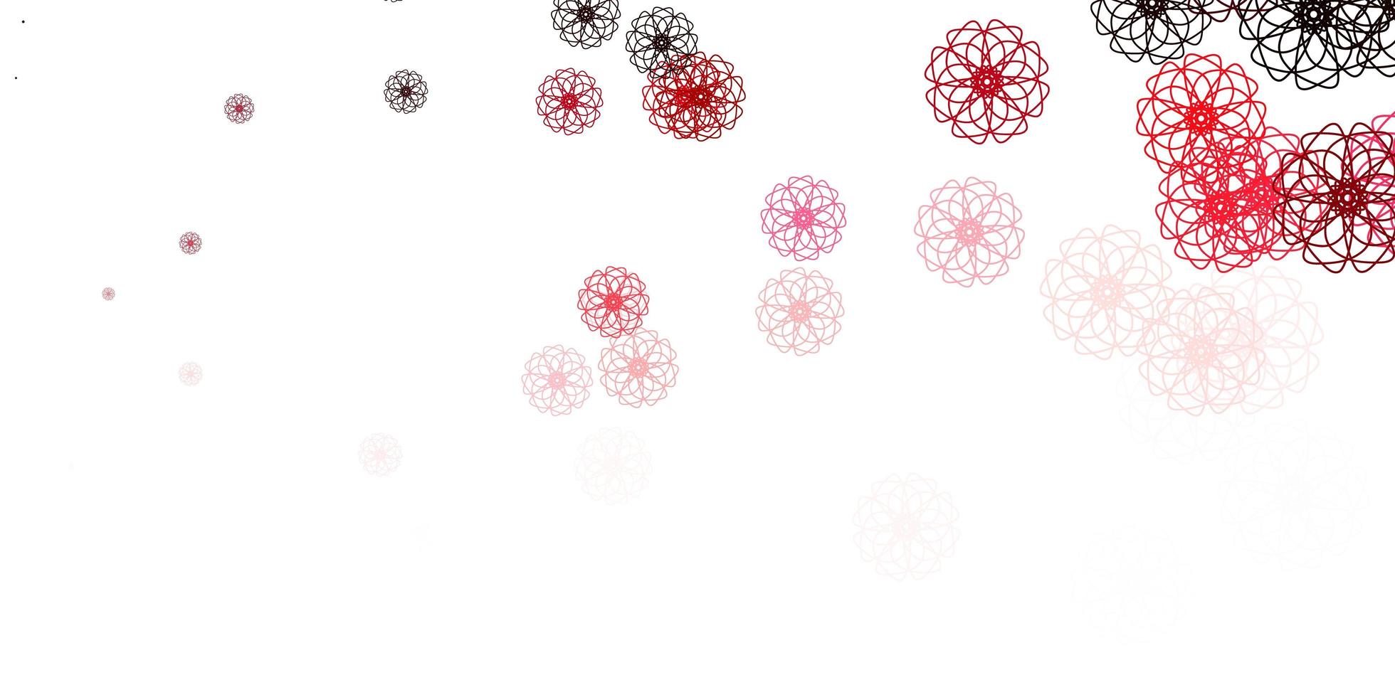 Plantilla de doodle de vector rojo rosa claro con flores
