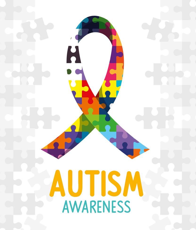 world autism day with ribbon of puzzle pieces vector
