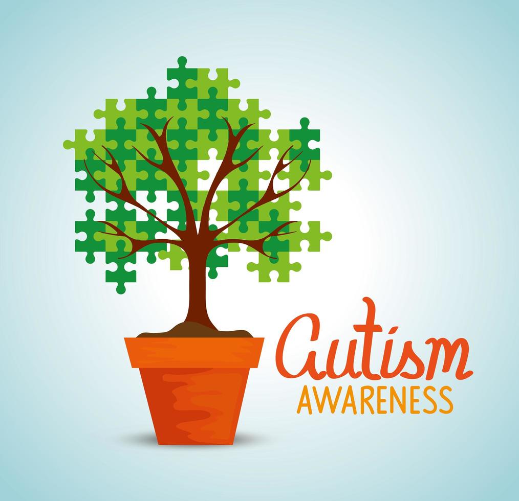 world autism day with tree in pot plant vector
