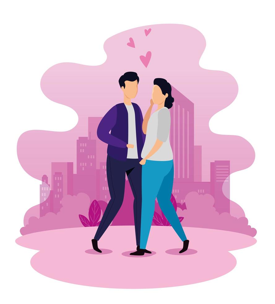 urban scene with young couple vector